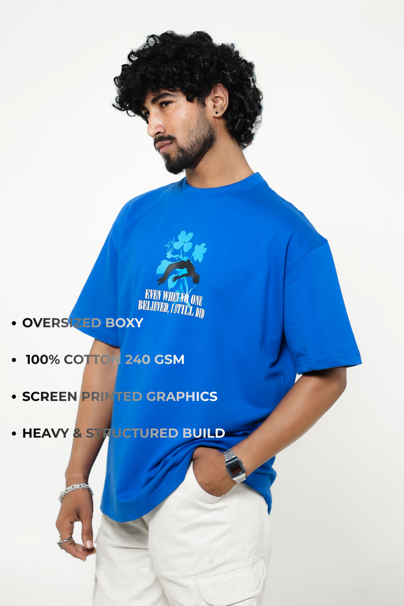 Broke Belief BLUE SELF BELIEF TEE Heavyweight Oversized T-shirt 240 GSM Streetwear India