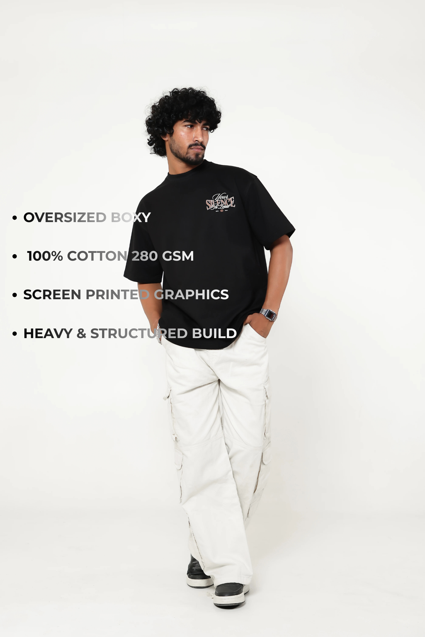 Broke Belief BLACK LOUD SILENCE TEE Heavyweight Oversized T-shirt 280 GSM Streetwear India